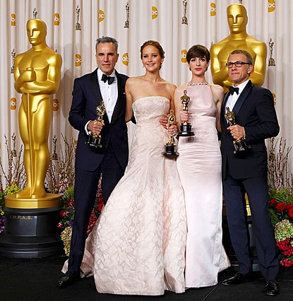 <p>Η "χρονιά" του 2013. Από αριστερά: Daniel Day Lewis, Jennifer Lawrence, Anne Hathaway και Christoph Waltz</p> 